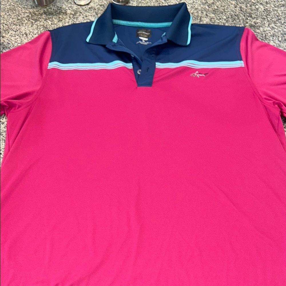 Men's Pink and Blue Polo Shirt by Greg Norman XL golf